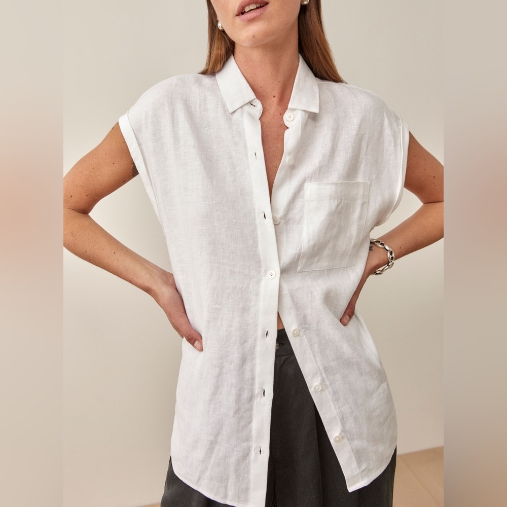 Reformation Maira White Linen Top, S NWT